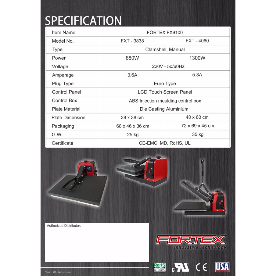 Mesin Press Kaos 40*60cm Fortex