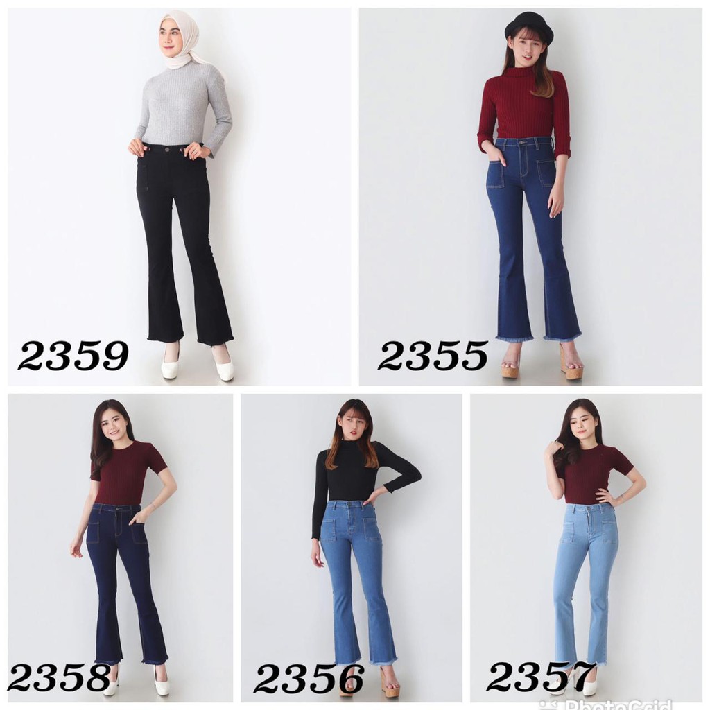 Celana Jeans Wanita Highwaist Cutbray Kantong Samping 27 28 29 30 Bisa Bayar Ditempat(COD)