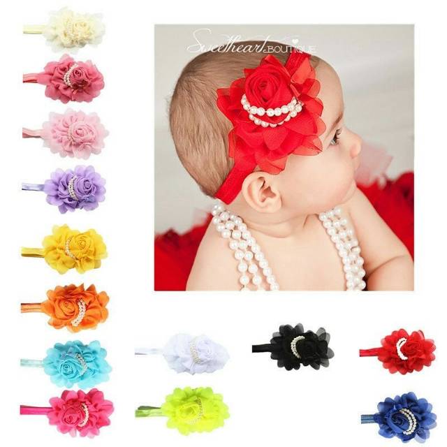 Bandana Pesta Bayi Flower and Pearl / Bando Bayi Bunga Mutiara Pesta / Baby Headband Flower Pearl