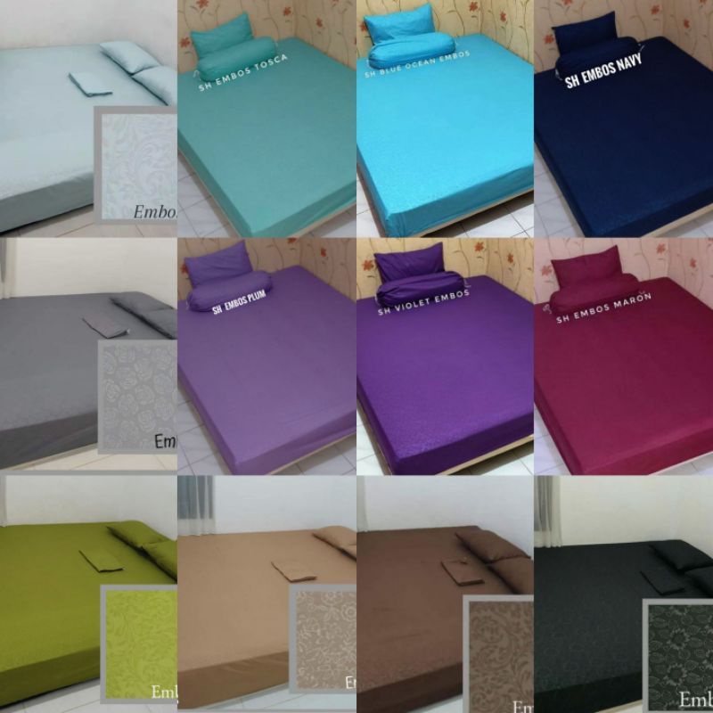 Sprei Embos polos homemade warna navy,hitam,coklat,maroon,ungu Ukuran 140×200