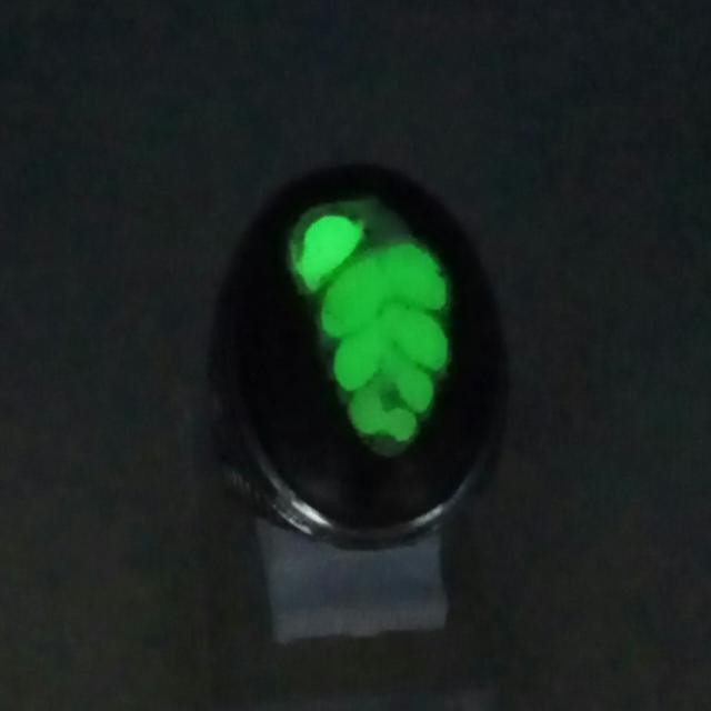 CINCIN BATU AKIK BADAR FOSFOR TERANG DALAM GELAP MOTIF DAUN HIJAU