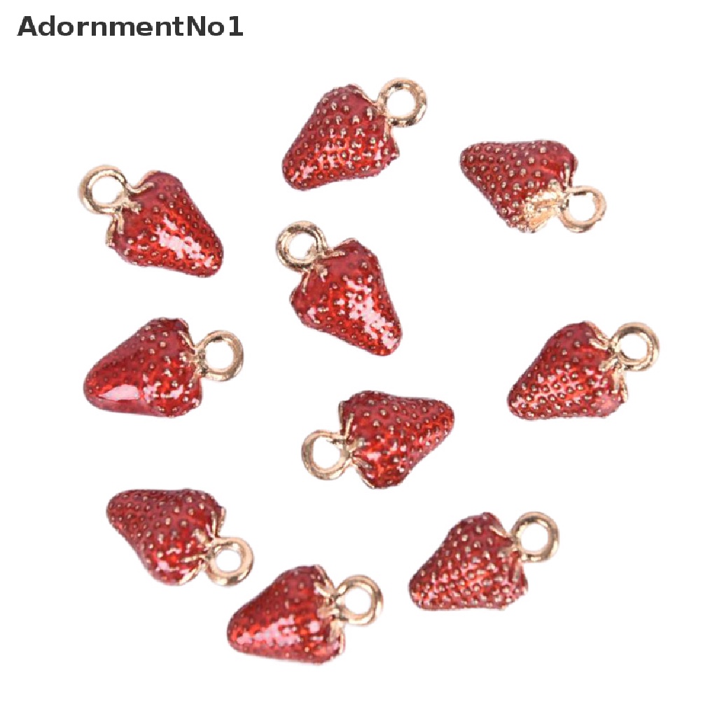 (AdornmentNo1) 10pcs / Set Liontin Enamel Bentuk Strawberry Bahan Alloy Untuk Kerajinan Tangan DIY