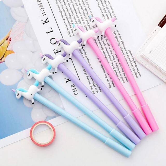 Pena Flying Unicorn 4 &amp; 12 pcs , Fly Terbang Pen Pulpen Bolpen Karakter Gelpen Murah Lucu Unik