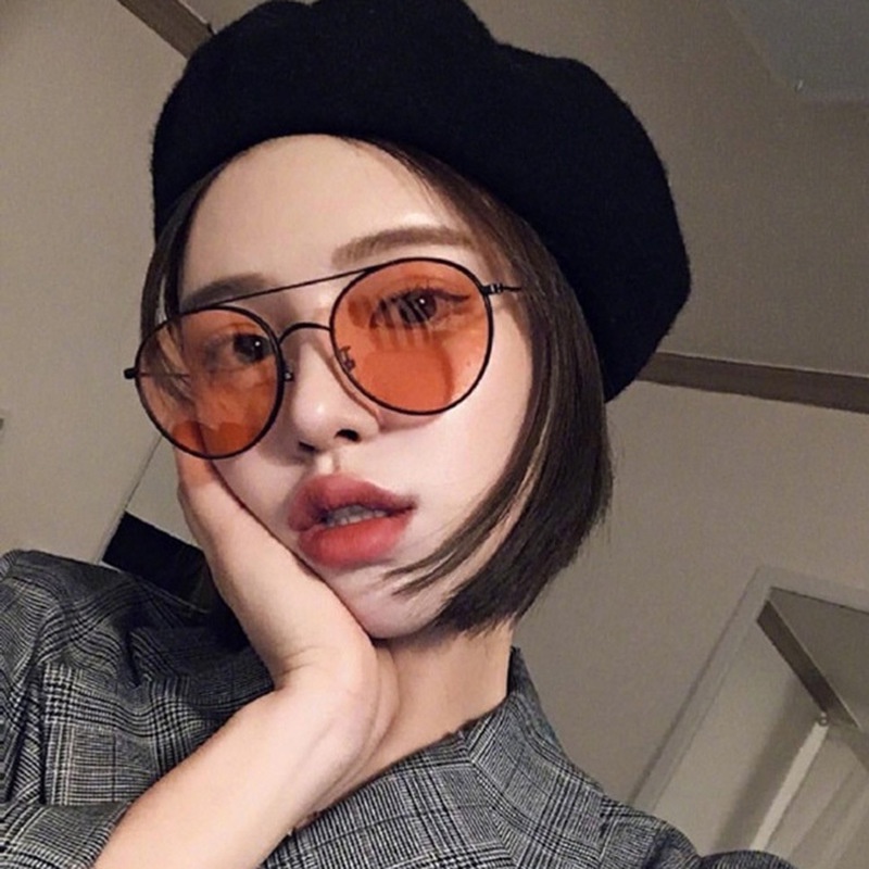 (YUZHU) COD Korean Design Bulat Metal  Candy Color Kacamata Hitam Wanita/Pria Retro Sunglasses Women/Men