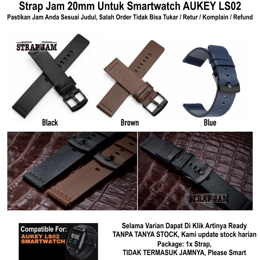 MODERN Tali Jam Aukey LS02 LS-02 - Strap 20mm Leather Kulit Buckle Hitam