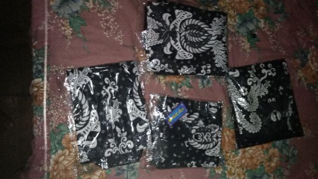 Couple Batik Keluarga Sarimbit Gamis Keluarga Set Ayah Ibu&anak Motif Kawung Putih