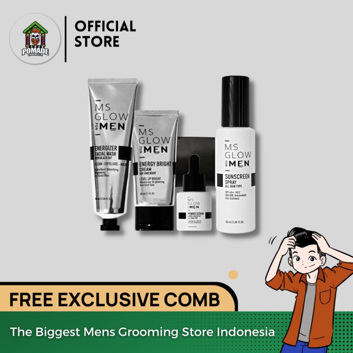 PAKET 4 in 1 MS GLOW MEN Original - Gratis Tas Pouch Ms Glow Men Resmi