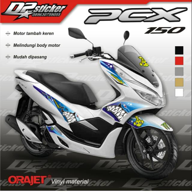 Stiker Striping PCX 150 putih motif hiu