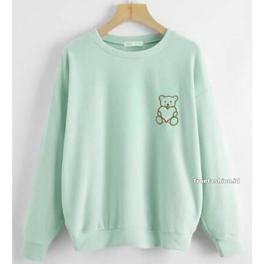 Love Bears Sweater Crewneck - Outfit Lucu Wanita - Bordir - Allsize - Bahan Fleece tebal dan lembut