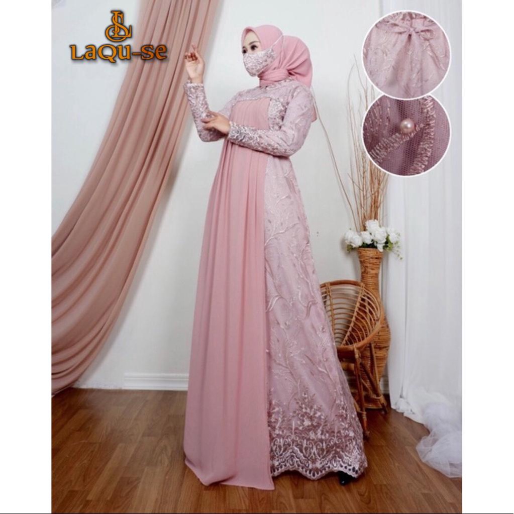 Dress Gamis Kebaya Cantik Modern Mix Ceruty Babydoll Gaun Pesta Kondatangan Wanita Mewah By Laquse_kebaya2