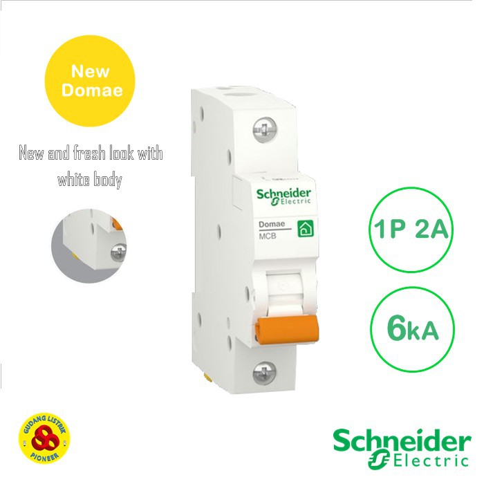 Schneider MCB 1P 2A 6kA New Domae MCB Breaker 1 Phase 2 Amp 6kA