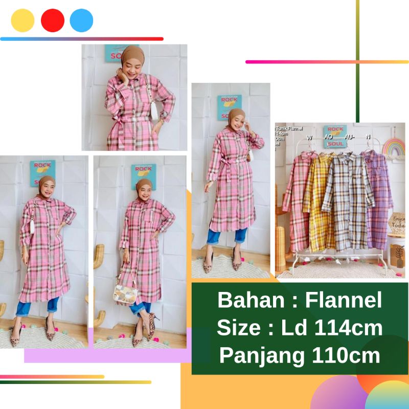 BJ Tunik Flannel Flanel Kotak Kotak Wanita Panjang Oversize Jumbo Terbaru Ld 114 Square Long Tunic