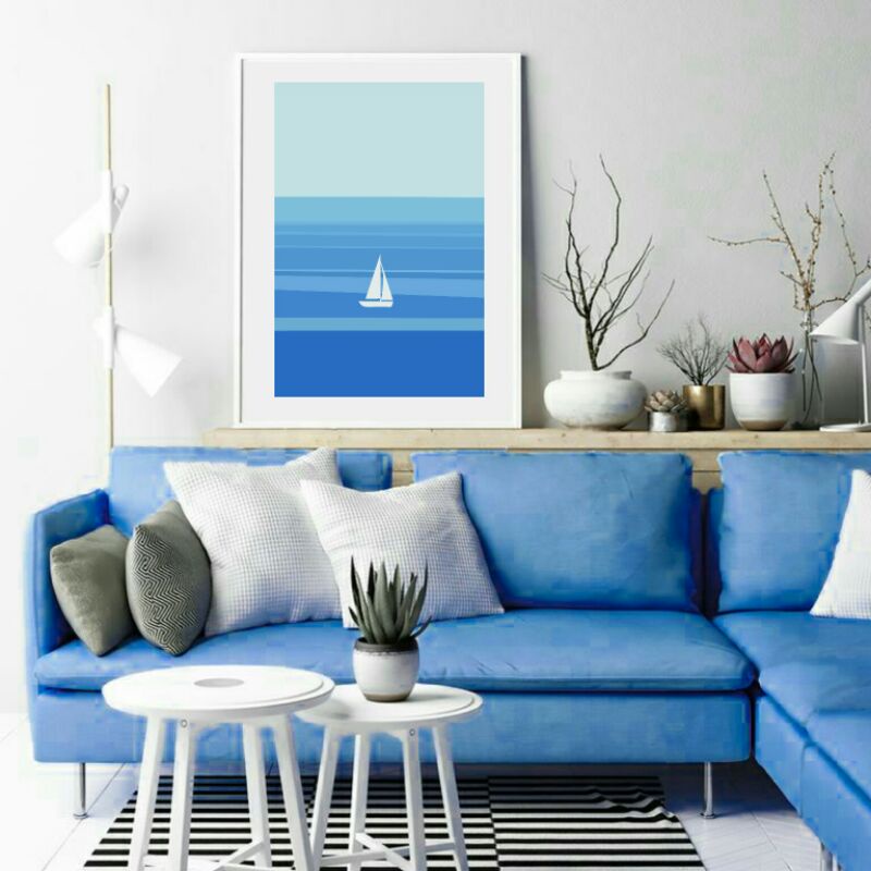 Jual Lukisan dinding estetik minimalis gambar pemandangan laut kapal