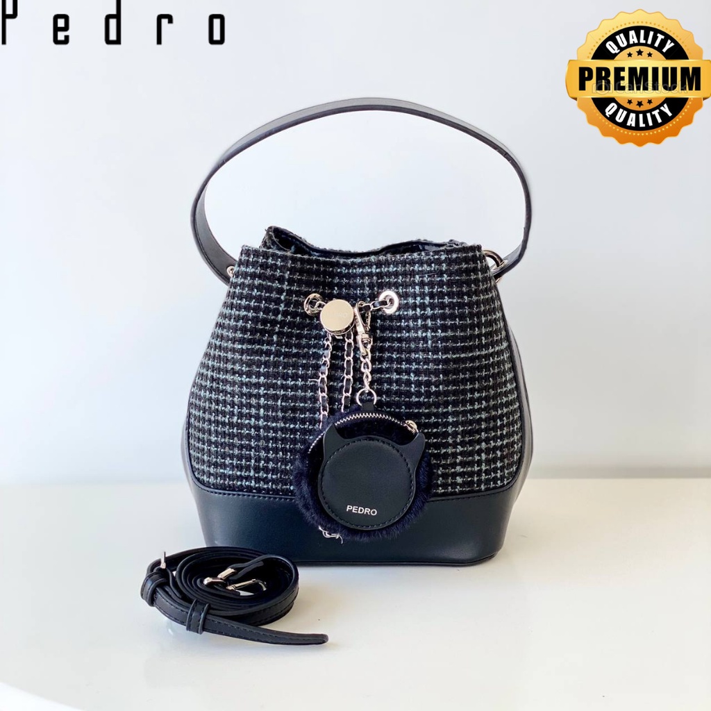 tas wanita slempang import Pdro sling bag premium P039 | Pdr Bucket Tweed With Pouch