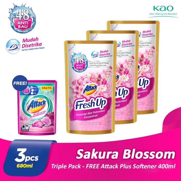 Attack Fresh Up Softener Sakura 680mL Triple Pack FREE Gift
