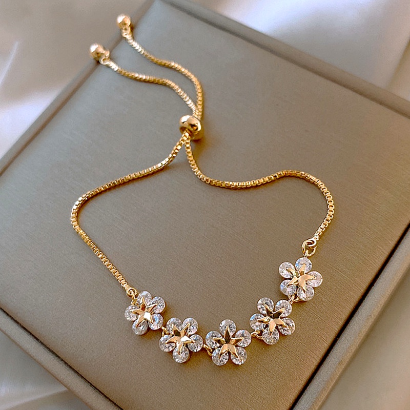 Gelang Titanium Wanita Anti Karat Kristal Bunga Kupu Desain Ins Korea Bangle Perhiasan Aksesoris-#6