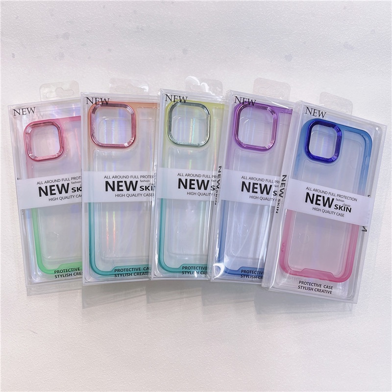 Case Electroplating Warna Gradasi Dengan Kotak Hadiah Untuk Iphone 11 12 13 14 Pro Max 14 Plus