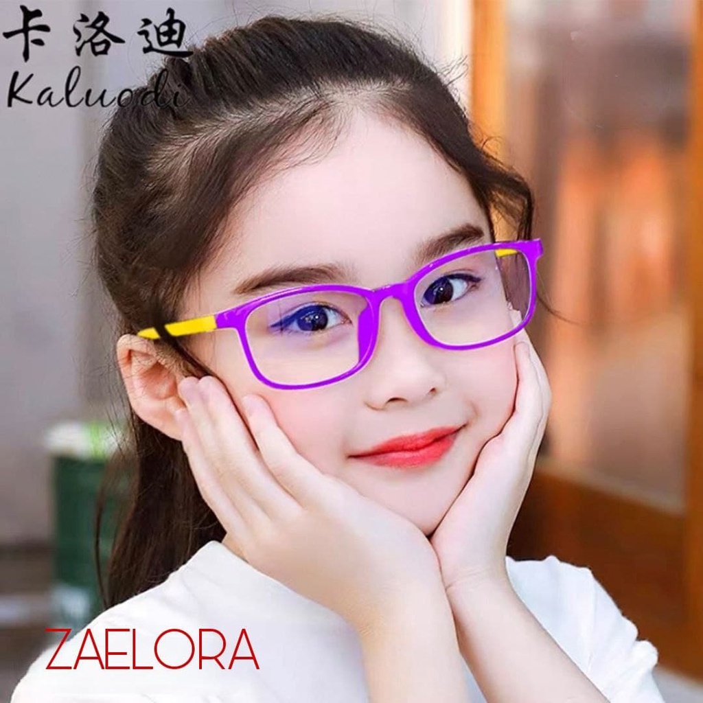 ZAELORA - Kacamata Anak Anti Radiasi Blue Ray Laki-laki & Perempuan (Design Korea)-Bulat ungu kuning