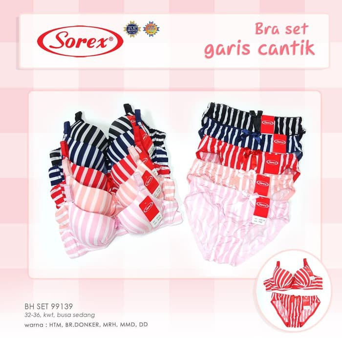 Set Bra Set Garis Cantik Kawat 32-36 BH Setelan Sorex 99139 - 34