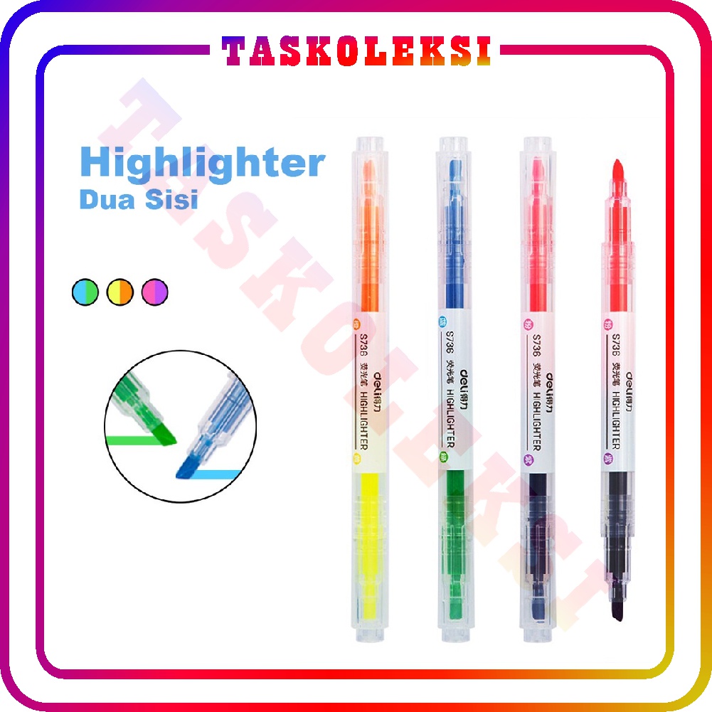 ☛TK☚ DS010 Highlighter Ujung 2 Warna Marker Pen Alat Tulis Penanda Berwarna 2 Tip Warna