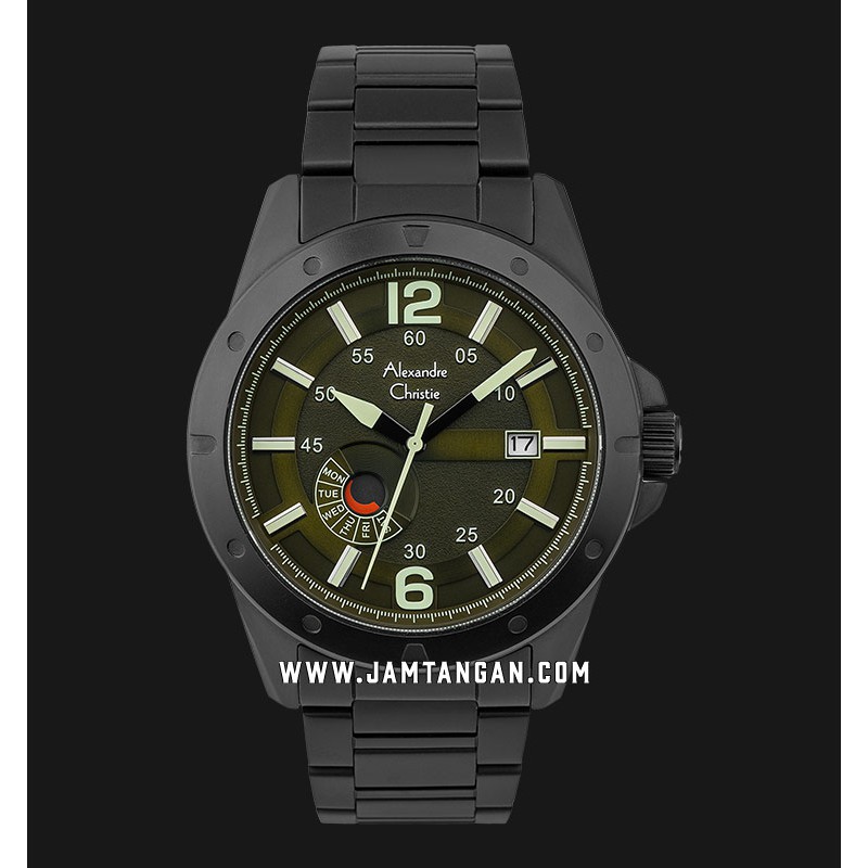 Alexandre Christie AC 6536 ME BIPGN Men Green Dial Black Stainless Steel Strap