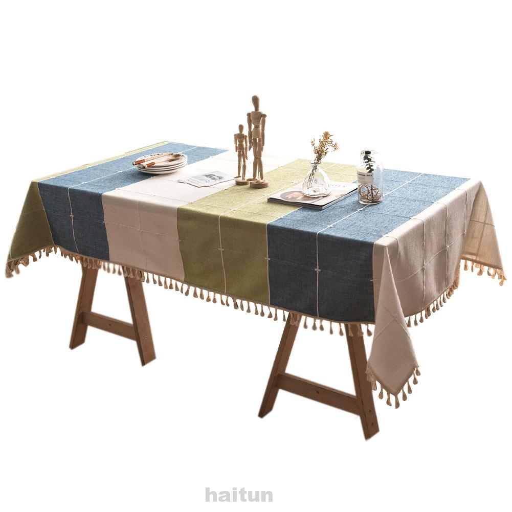 Desk Washable Durable Cotton Linen Dining With Tassel Rectangular Cover Lattice Pattern Table Cloth Shopee Indonesia