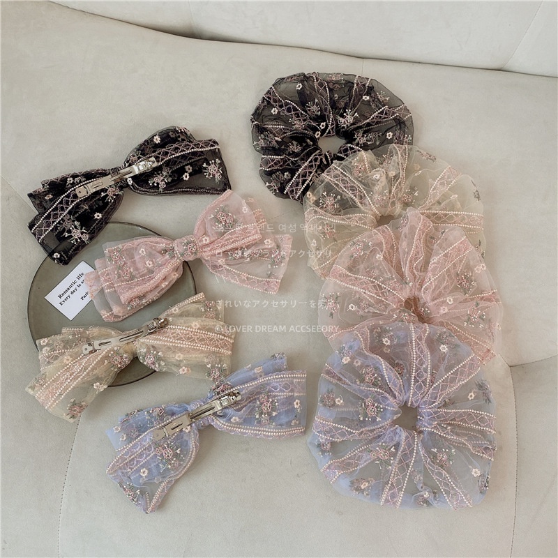 Caliloops Jepit Rambut Korea Motif Renda Capit Rambut Pita Wanita