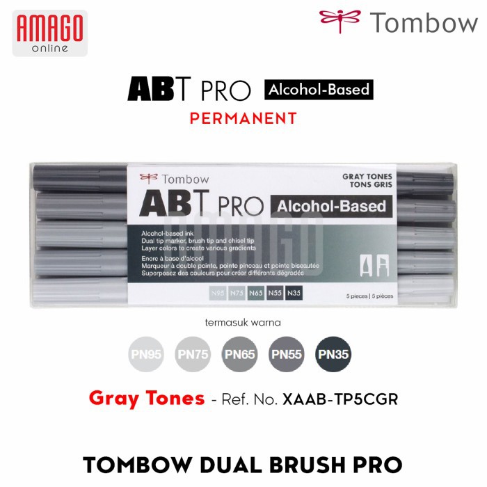 TOMBOW Dual Brush Pen ABT PRO - GRAY TONES - 5 packs - XAAB-TP5GR