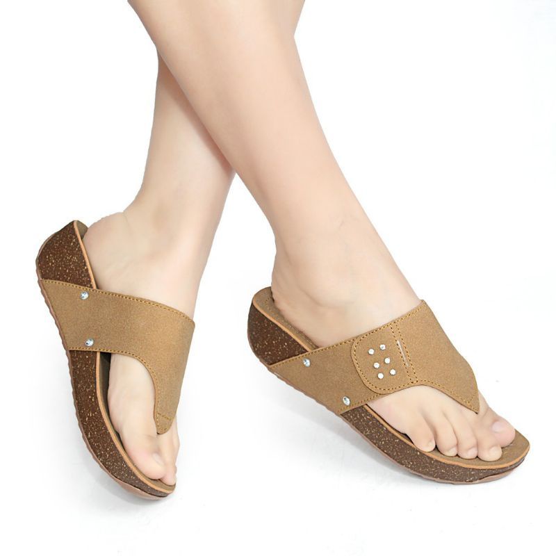 Sandal Sendal Wedges Jepit Wanita Perempuan Hak Tinggi Casual Kulit Sintetis Murah SED