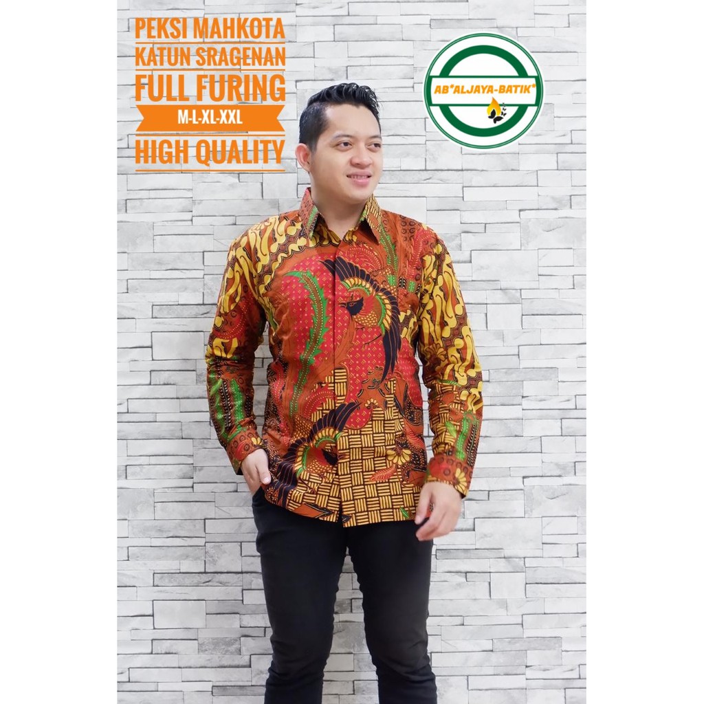 PEKSI MAHKOTA Kemeja Batik Pria Lengan Panjang Katun Halus FULL FURING Batik Aljaya