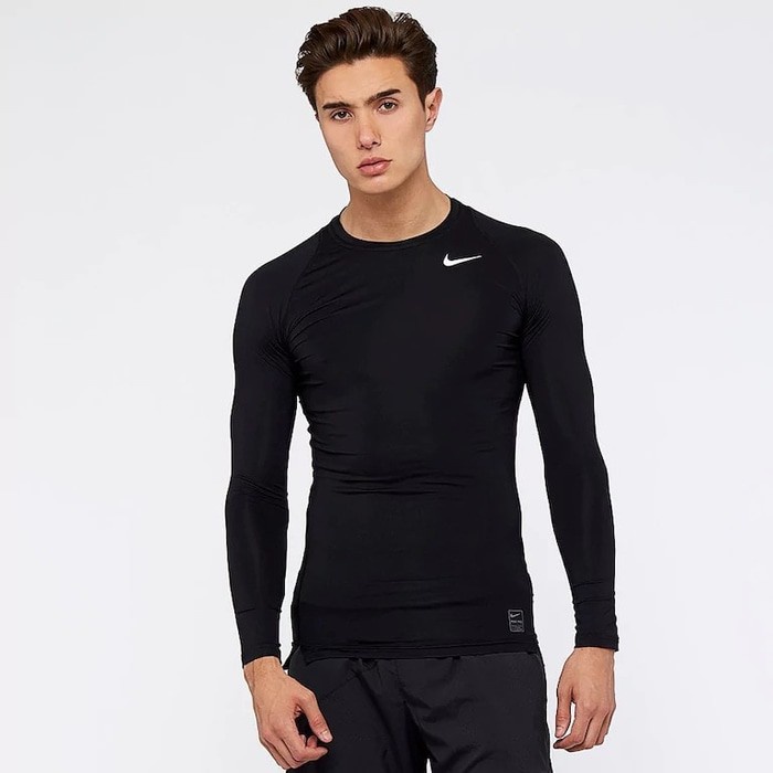 Manset Baselayer Baju Kaos NIKE lengan panjang Hitam olahraga Voli futsal sepak bola sepeda basket