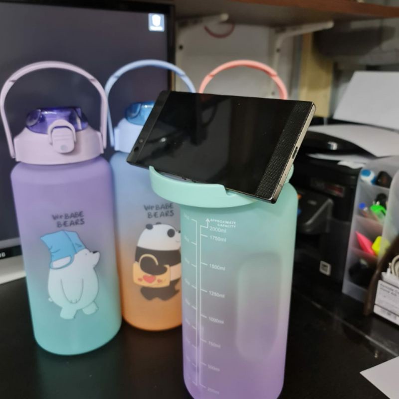 Botol Motivasi Beruang Anak 2 Liter Gradasi Pelangi We Bare Bears