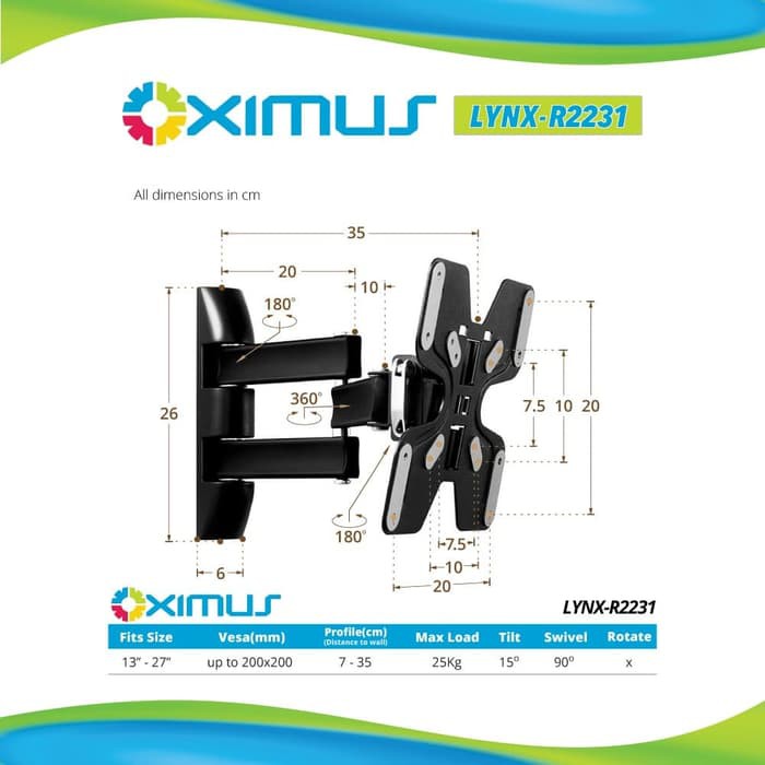 BRACKET TV Tilt Swivel LCD LED TV 13 - 37 OXIMUS LYNX-R2231 200x200