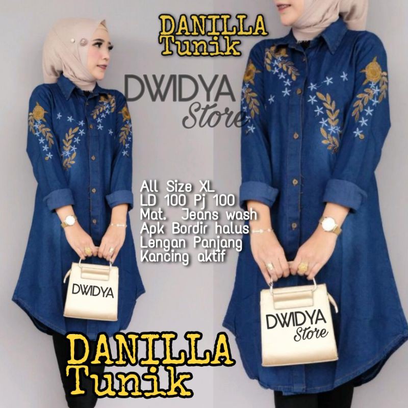 PROMO    ELLORA Atasan TUNIK JEANS BORDIR BY SAYBA Rayya Muslim DANILLA