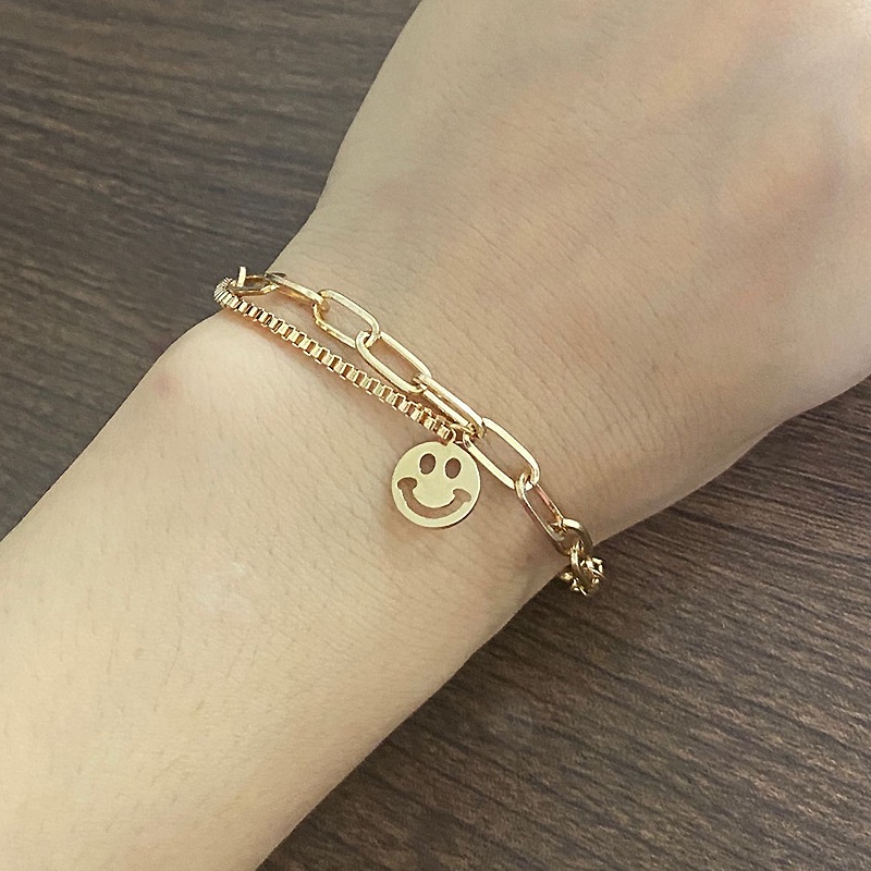 South Korea Double-layer Bracelet Hollow Smiley Face Pendant Temperament Trendy Style Bracelet Women's Hand Jewelry