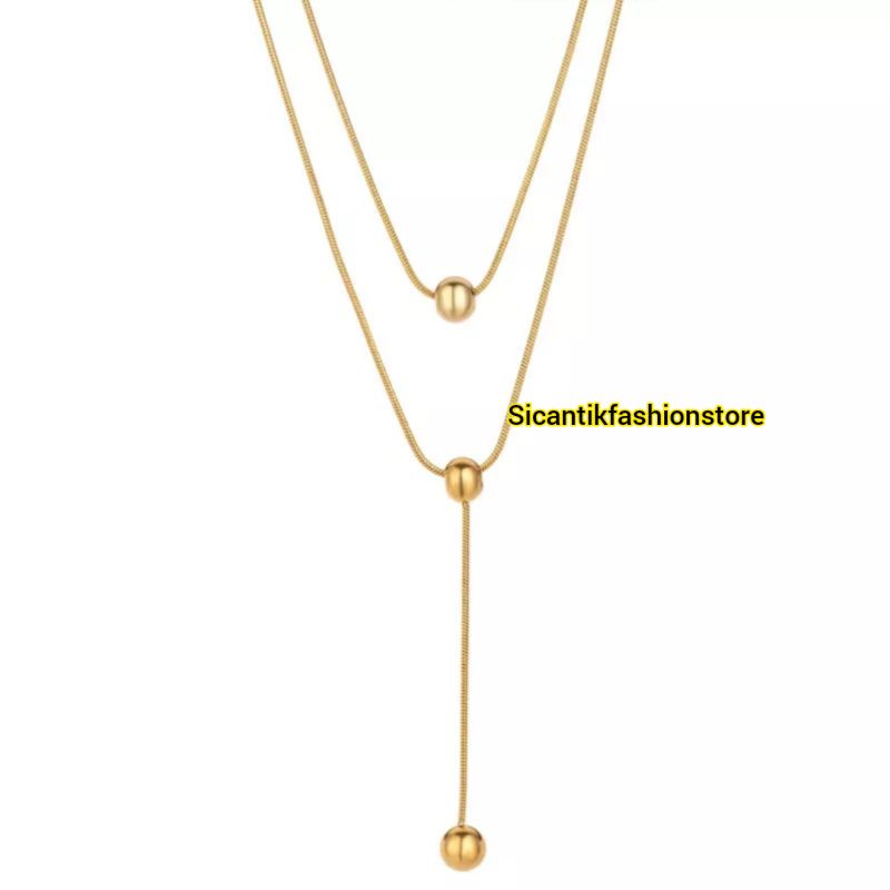 Kalung Titanium Gold Liontin Boba 2 Layer Terbaru Anti Karat Selamanya Kalung Wanita Korea 2 Layer Kalung K5 Gold Liontin Boba Viral 2 Layer