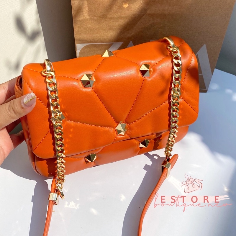 Zr Quilted Studded Crossbody Bag