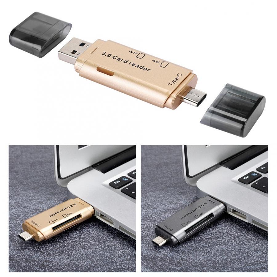Actual 4 in 1 Card Reader High-Speed Smart 3.0 Metal Type C / Micro USB / SD Card / TF Memory Card Read OTG Adapter Image 7