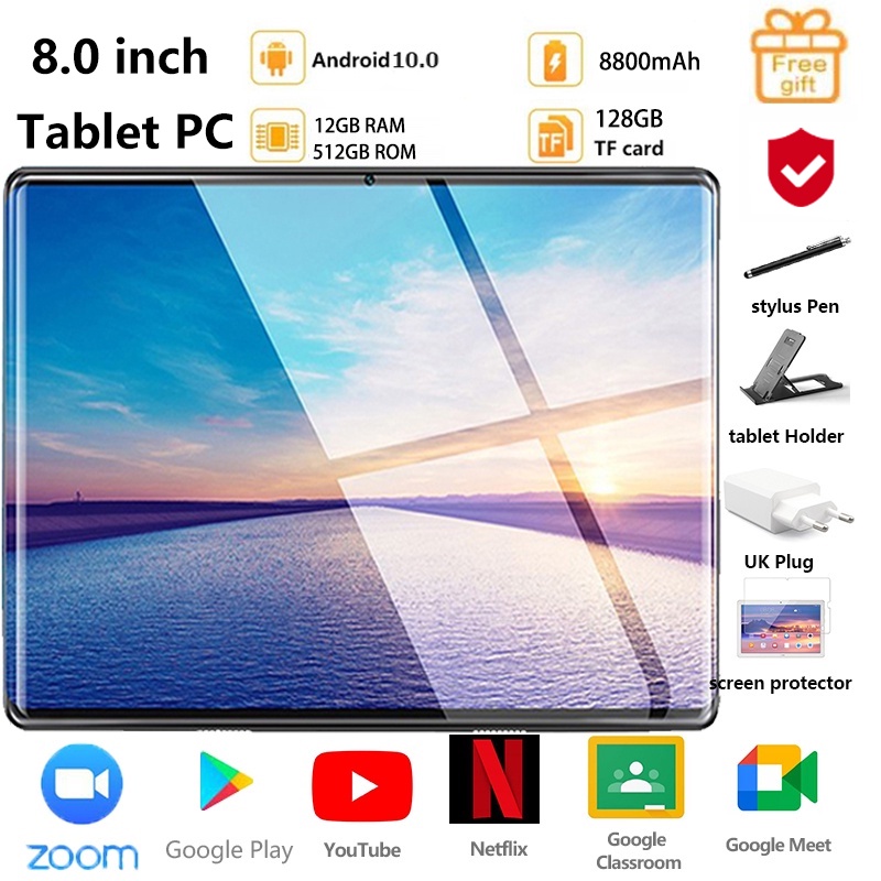 Asli Tablet PC Android 8 inch 6 GB + 128 GB 10-core Android 10.0 Siswa Pelajaran Online Belajar Tablet PC Jaringan 4G WiFi Tablet PC