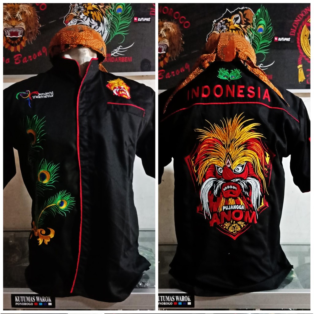 Baju Hem Lengan Pendek Bordir Reog Reyog Ponorogo | Ganongan BUjang Ganong Reyog Ponorogo