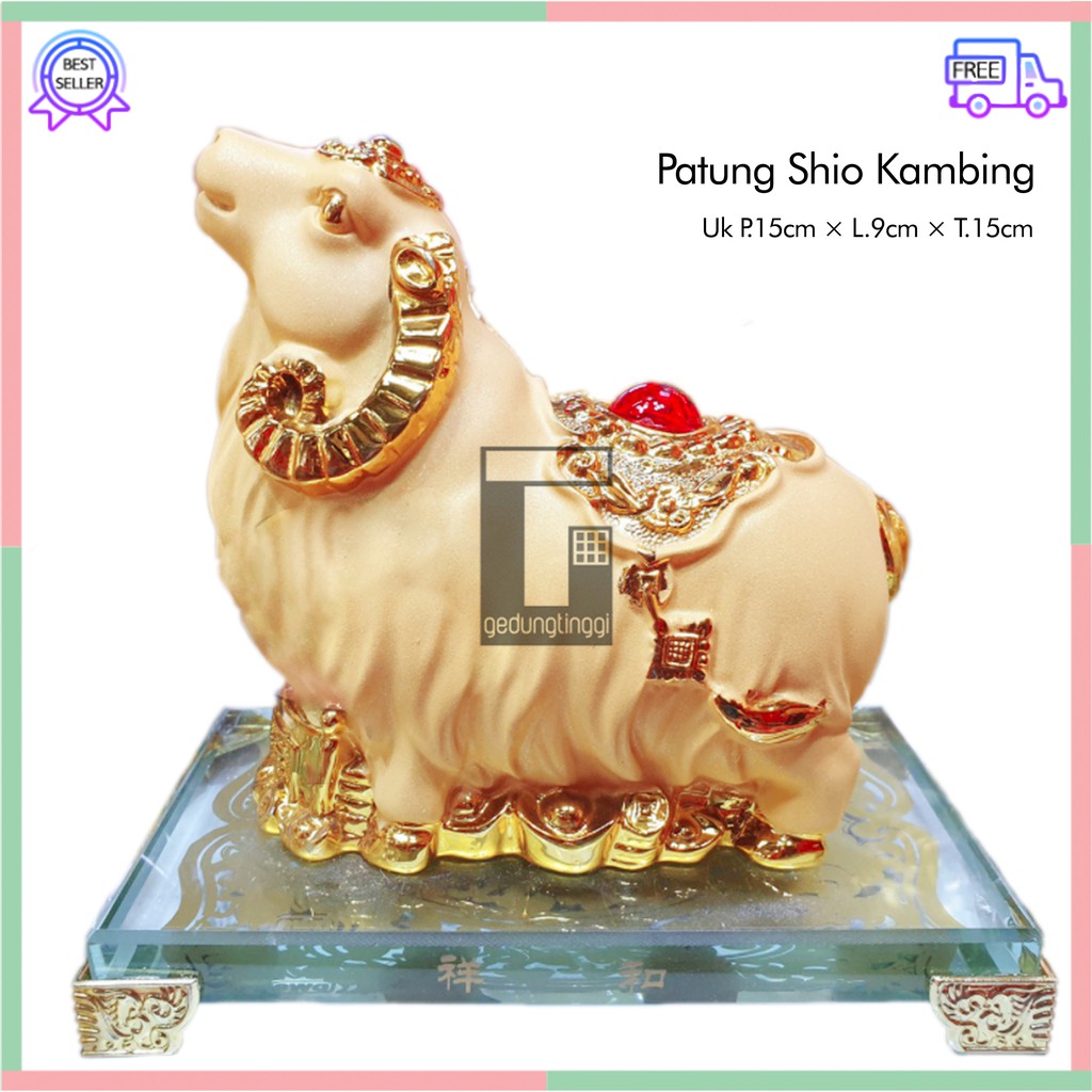 Patung Pajangan Kado Imlek Hoki Rejeki 12 Zodiak Shio Kambing Fengshui Lucky Uang Emas Gold Resin