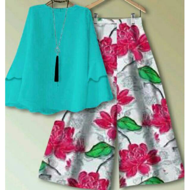 Setelan set st kulot kullot bunga flower merah wanita perempuan jumbo fot to XL murah