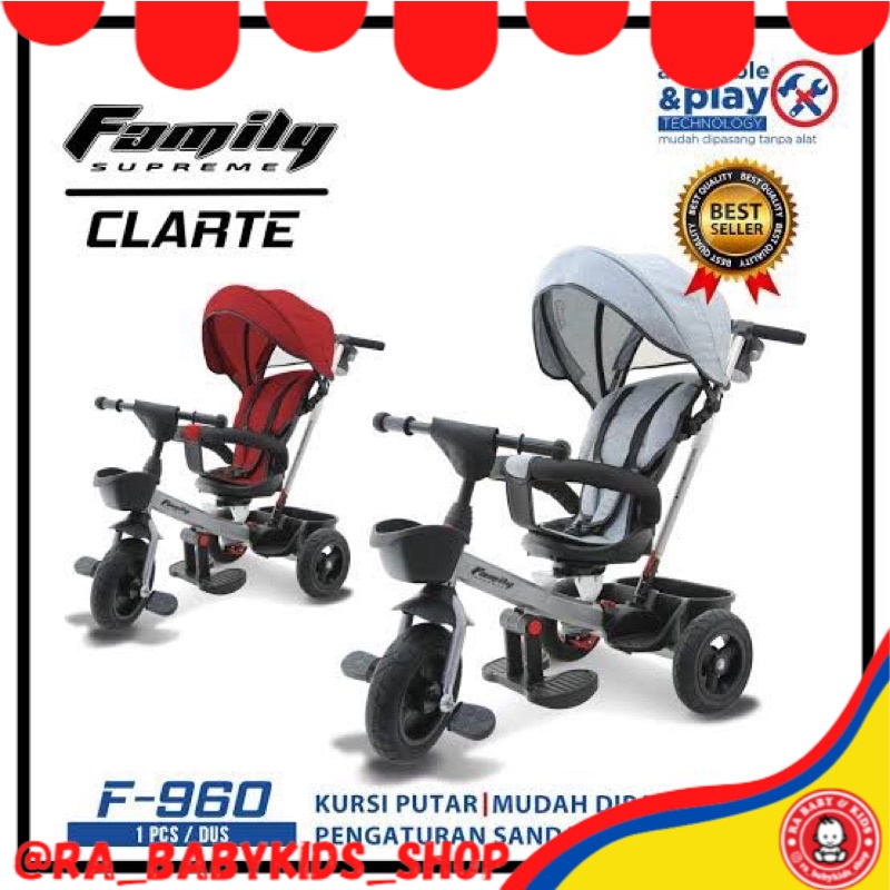 Sepeda anak roda tiga family clarte F 960 tricycle clarte