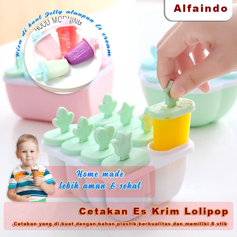 Alfaindo Cetakan Es Krim Lolipop isi 8 Persegi Motif bunga Bubblewrap - IT003