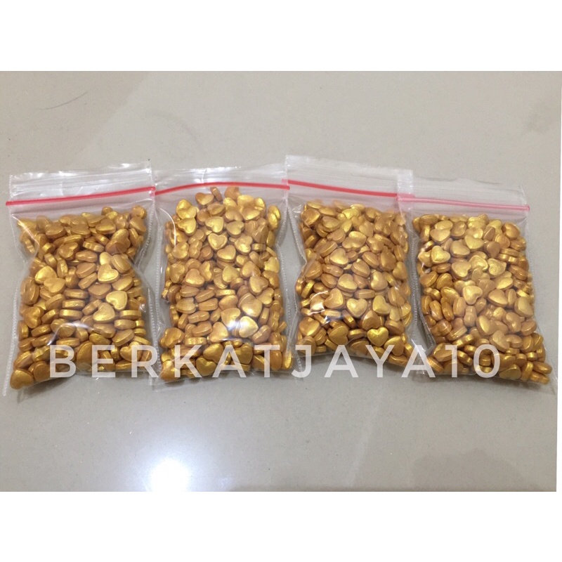 Sprinkle Mutiara Gold Emas bentuk Love Hati Edible 20gr Dekorasi Kue