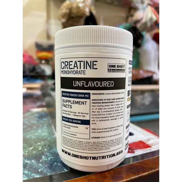 One Shot Creatine Monohydrate PURE GRADE  Creatine 100% 250 gr 50 serv Powder Unflavored