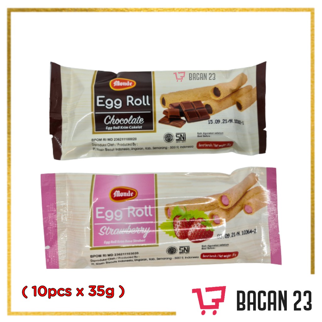 

Monde Egg Roll (10x35gr) - ( Strawberry - Cokelat ) / Wafer Rolls / Wafer Stick / Bacan 23 - Bacan23