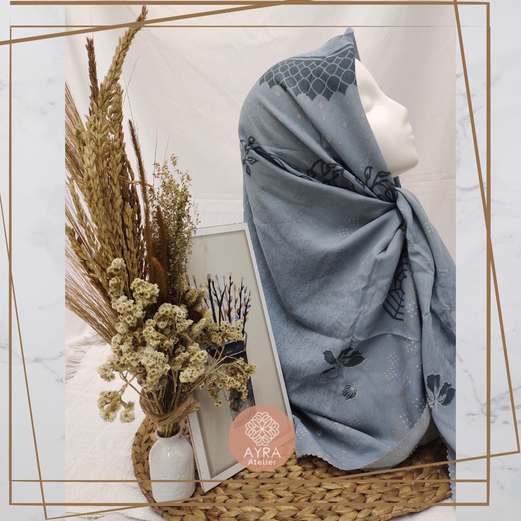 HIJAB SYARI SEGIEMPAT KERUDUNG JUMBO MOTIF JILBAB BESAR KERUDUNG JUMBO LASERCUT 130 cm JILBAB SYAR'I 130cm azzura Aubrey-E soft blue