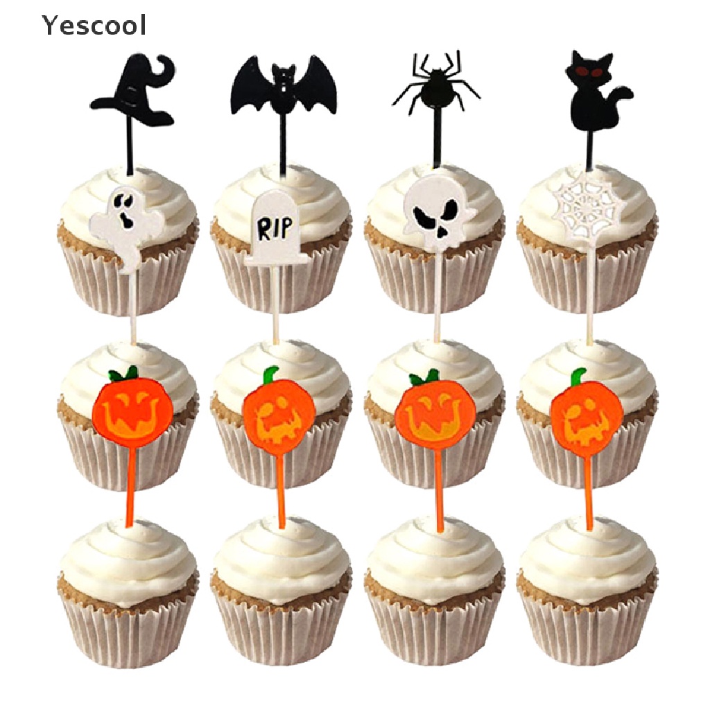 Yescool 10pcs / Pak Tusuk Gigi Buah / Kue / Dessert Tema Halloween Untuk Anak