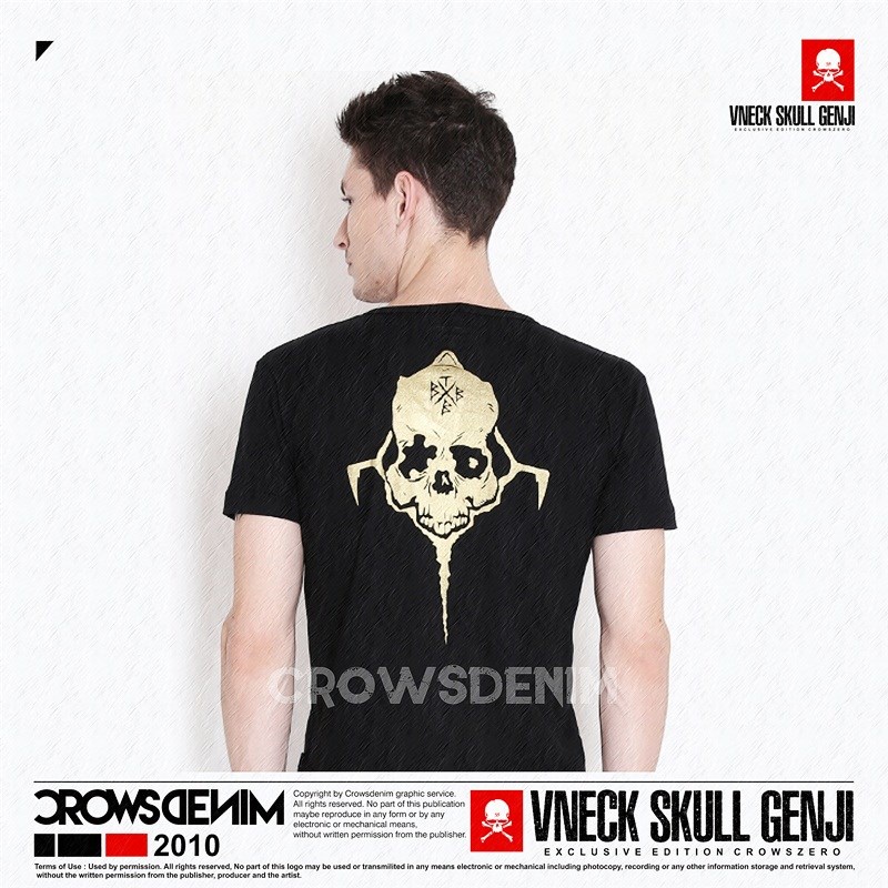 Kaos V Neck Crows Zero - Genji Skull